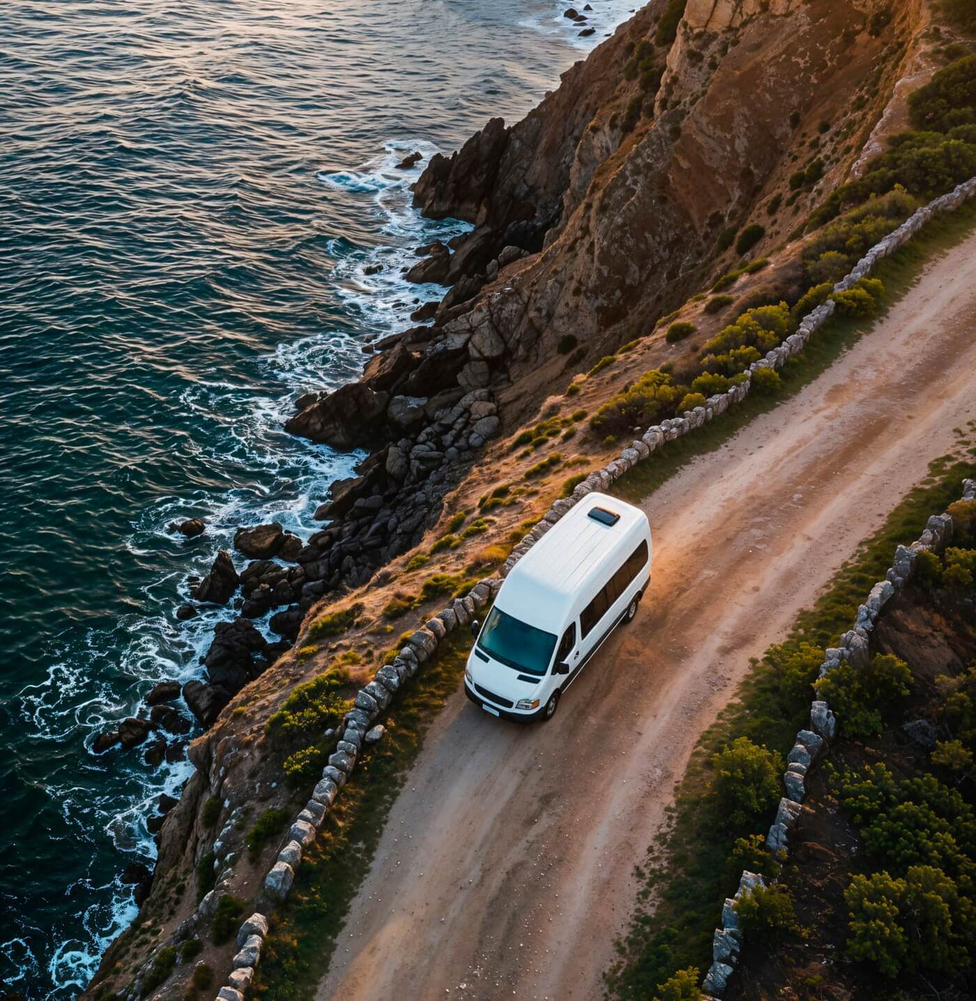 caravana viajando camino montana playa