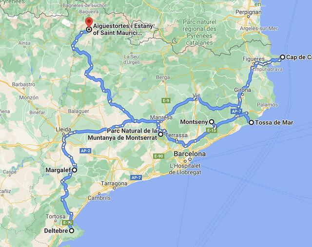 mapa ruta en autocaravana por cataluna